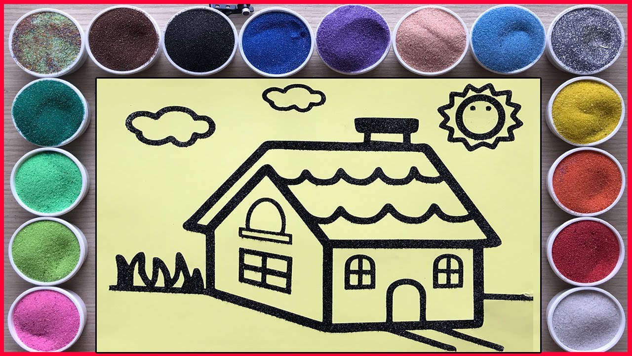 TRANH CÁT NGÔI NHÀ CỔ TÍCH - HỌC MÀU SẮC VỚI CÁT - Colored sand painting house and sun (Chim Xinh)