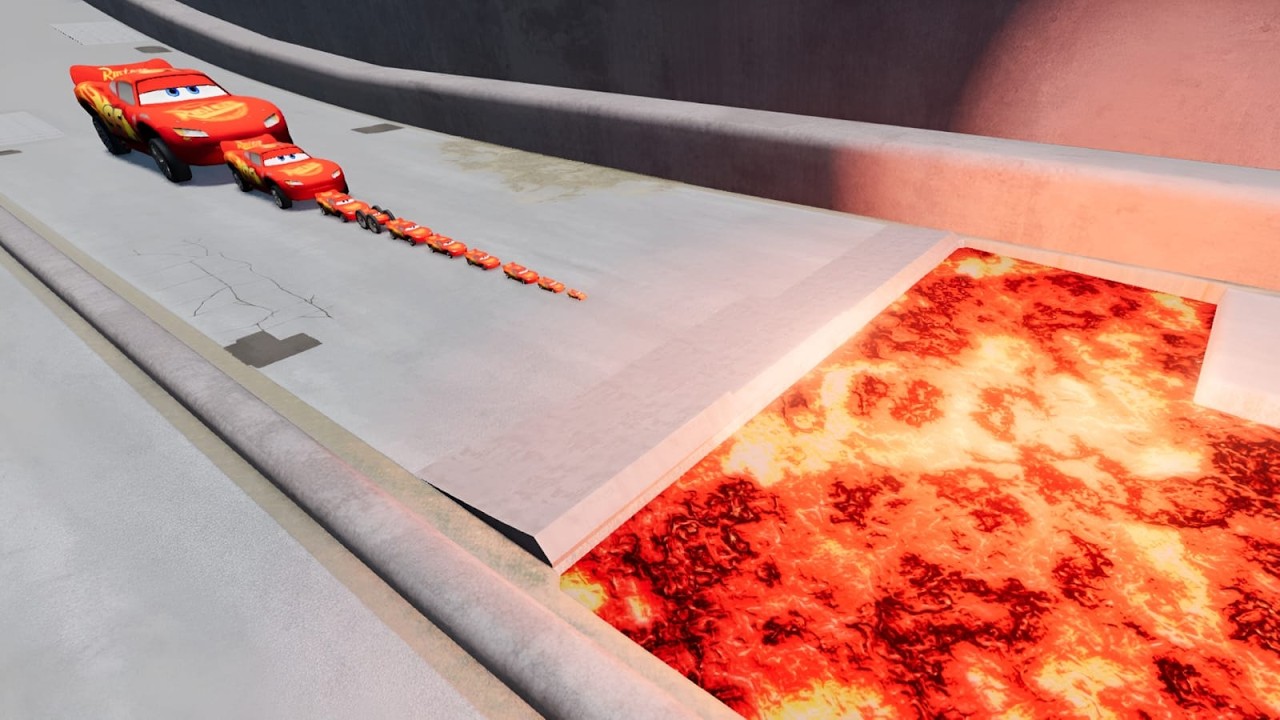 Big & Small McQueen Car & Police Car vs Giant Lava Pit | BeamNG.drive