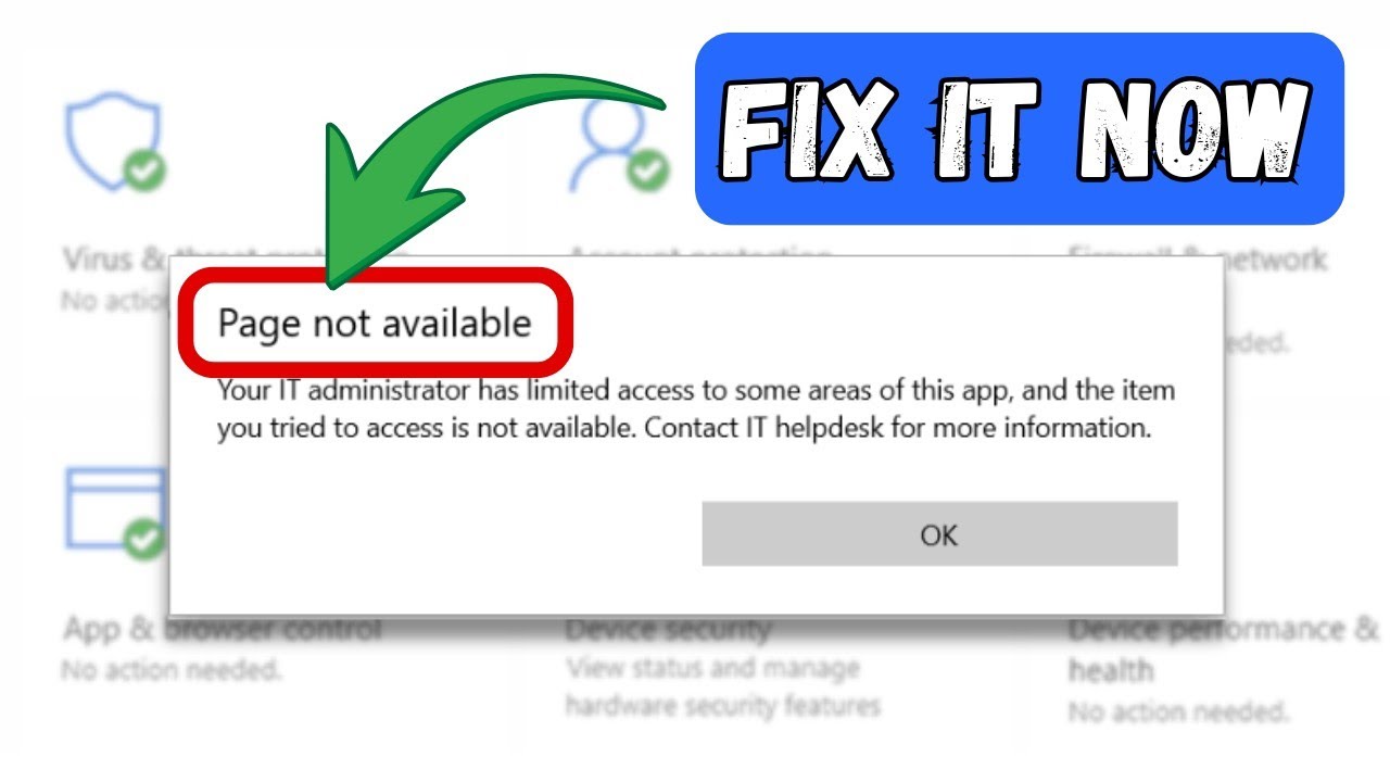 Fix Windows Defender Problem : Page Not Available - Your IT Administrator Has Limited Access
