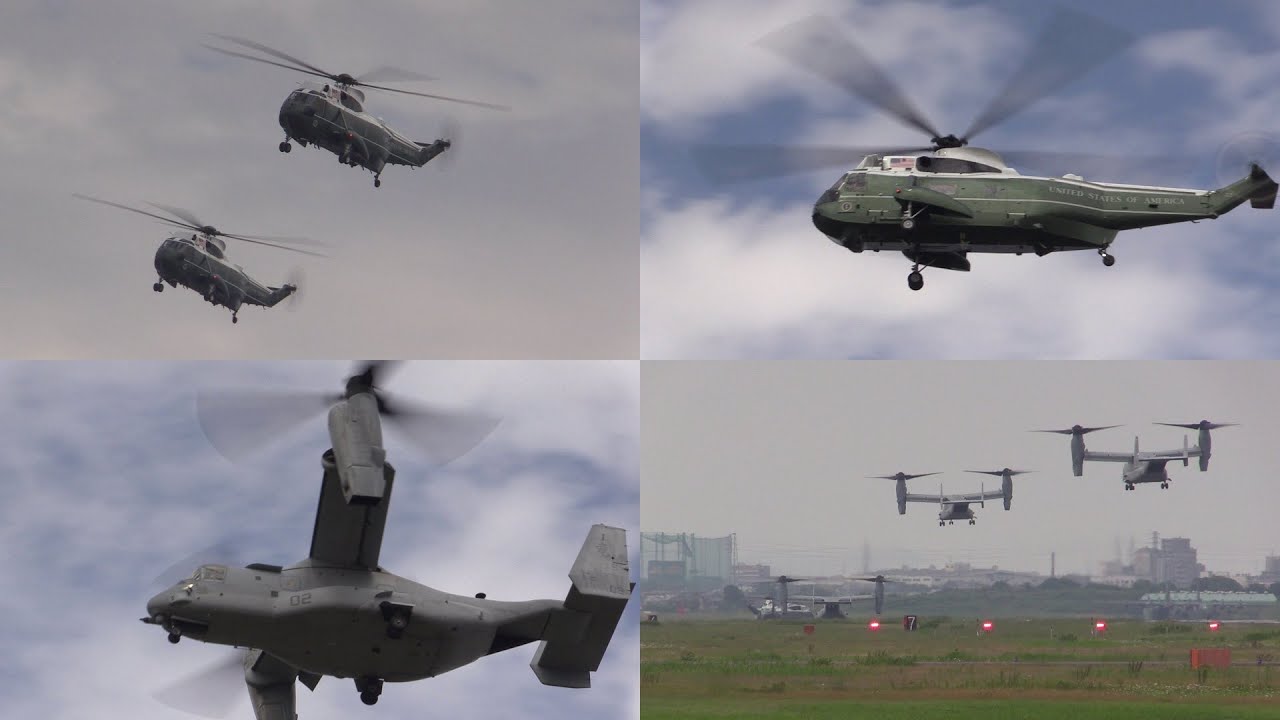 16/05/27 小牧基地 オバマ大統領輸送任務 USMC VH-3D Sea King & MV-22B Osprey Arrival at Komaki AB after G7 Summit
