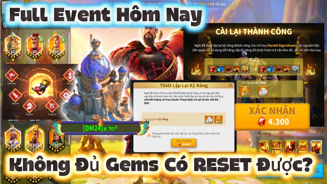 Sự kiện hiếm nhất RoK Reset Kỹ Năng giá 69.000 GEMS . Nhiều Người Chơi Mới Sẽ Không Thể RESET