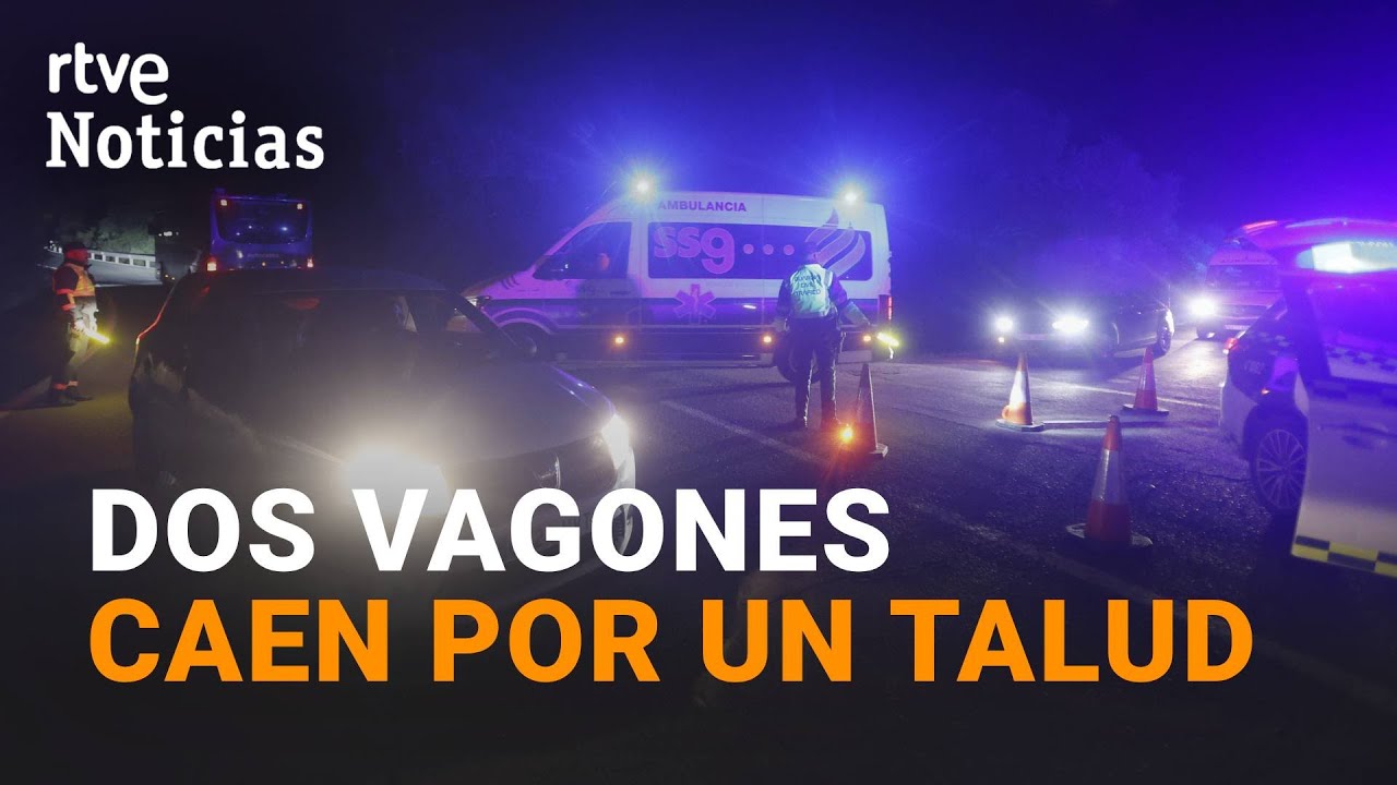 ACCIDENTE DE TRENES: DOS VAGONES HAN CAÍDO POR UN TALUD DE 4 METROS EN EL DESCARRILAMIENTO | RTVE