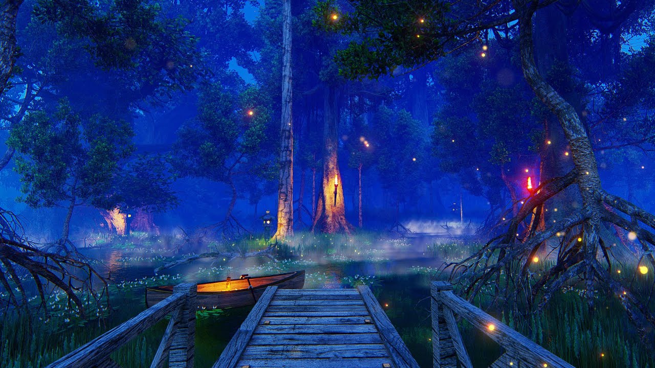 Swamp Sounds 🌲 Enchanted Primeval Forest Ambience 🐸 Nature Sounds at Night 😴 10 Hours