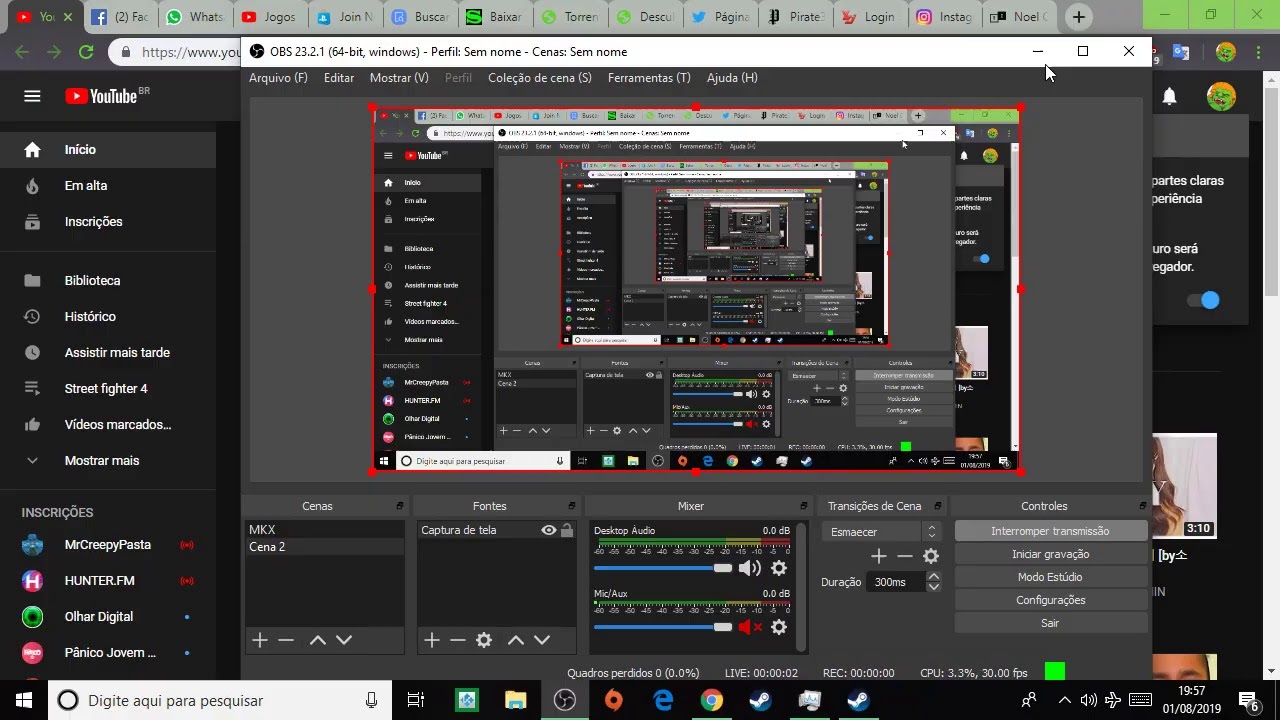 chave de transmissão do youtube simples