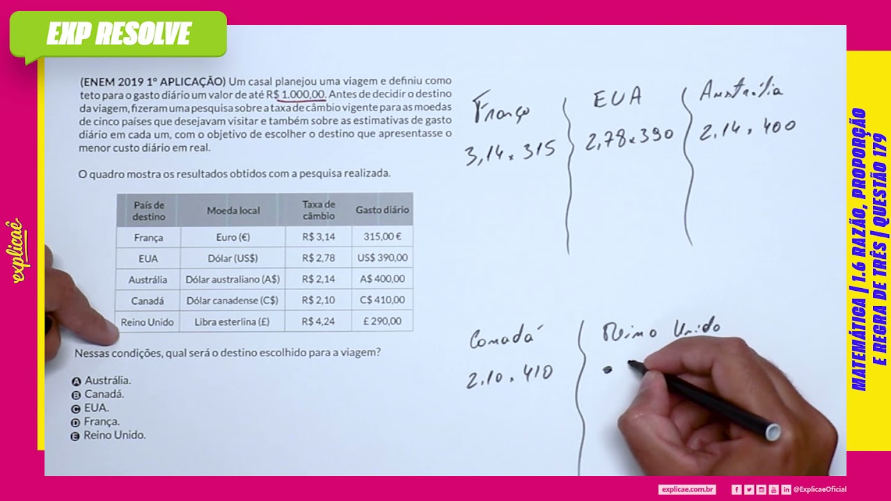 UM CASAL PLANEJOU UMA VIAGEM E DEFINIU COMO TETO PARA (...) | RAZÃO, PROPORÇÃO E REGRA DE TRÊS