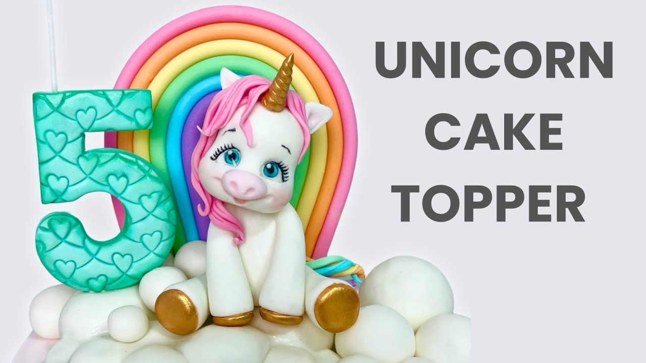 DIY Magical Unicorn Cake Topper | Fondant Rainbow, Clouds & Number Candles
