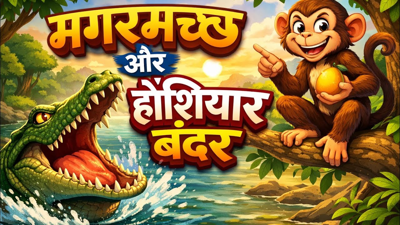 मगरमच्छ 🐊 और  होशियार बंदर 🐵
