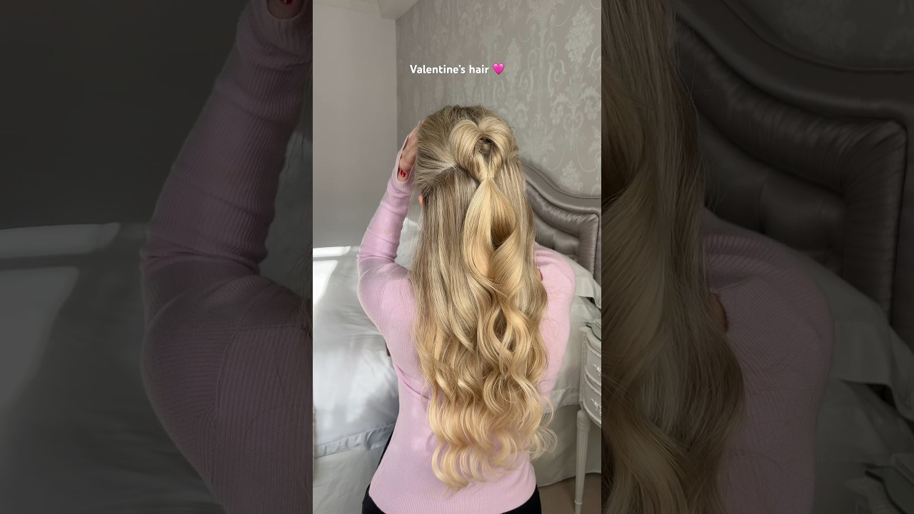 Valentines Day hairstyle 🩷#valentinesday #hearthairstyle #halfuphalfdown #hairextensions