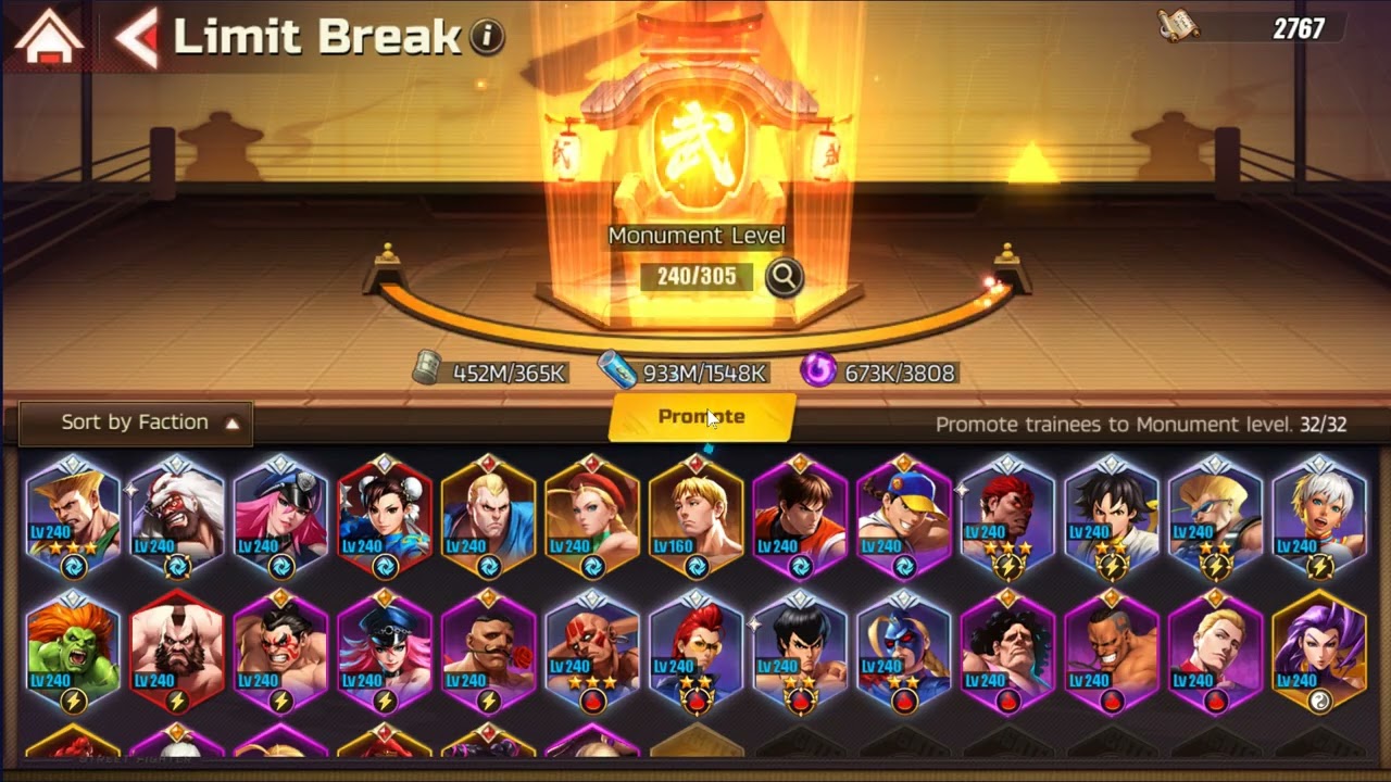 F2P Street Fighter Duel What happens to your fighters and Limit Break when they reach level 240