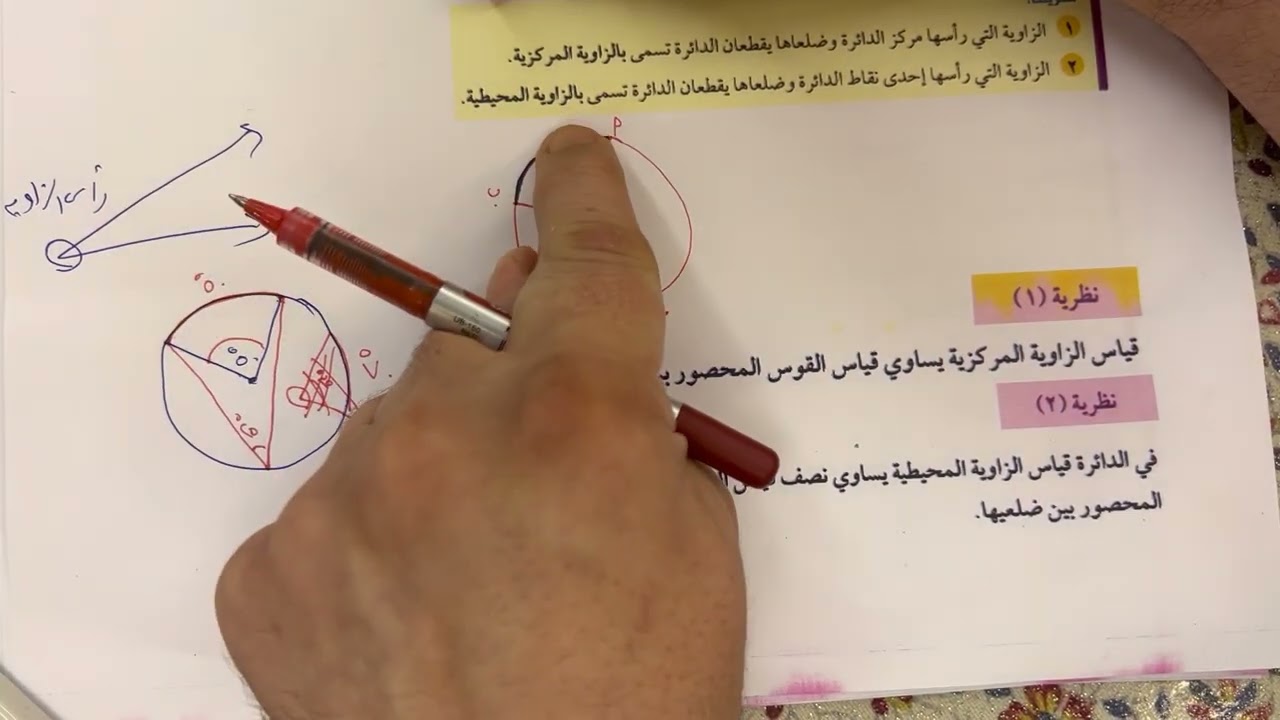 الصف العاشر الفصل الثاني بند (٦-٣) الزوايا المركزية والزوايا المحيطية