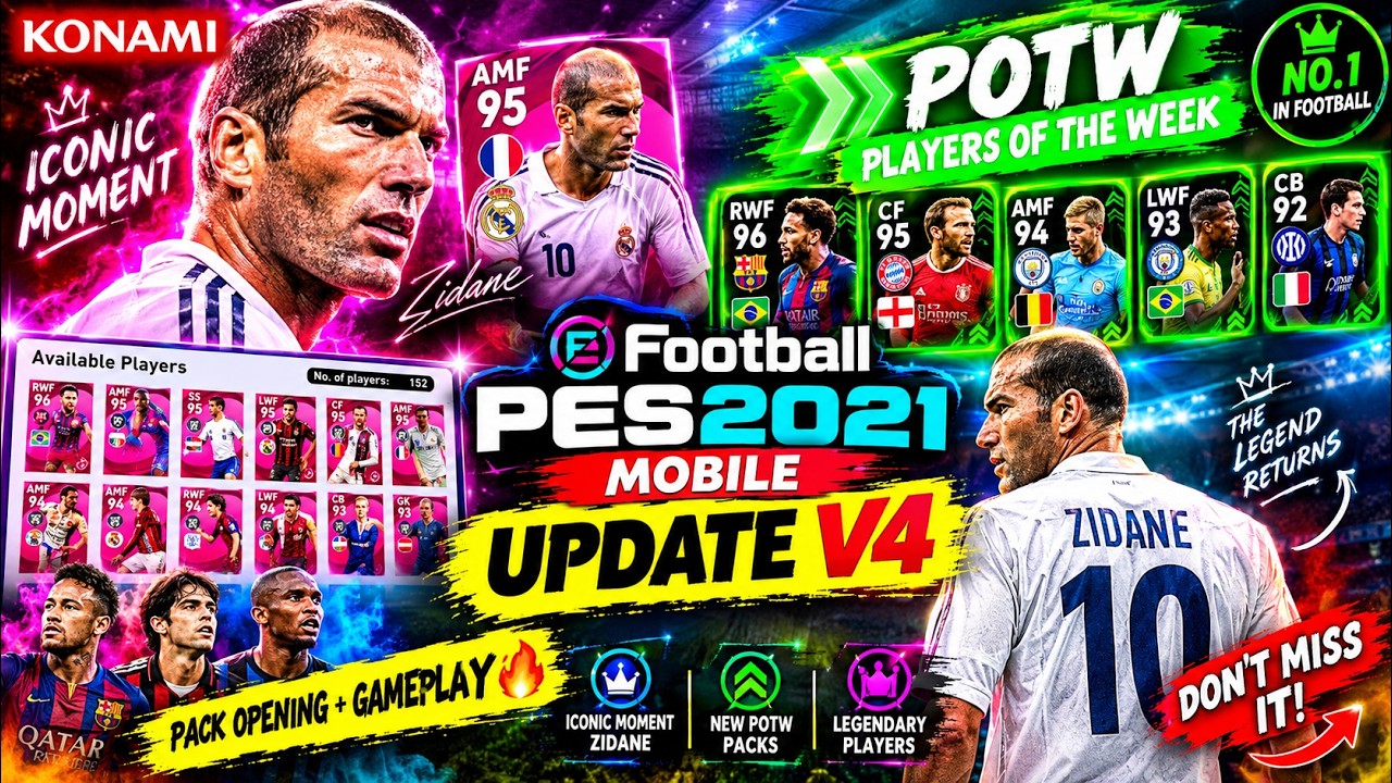 ZIDANE IS FINALLY HERE! 😱 PES 2021 Mobile V4 Update + ICONIC MOMENT & POTW PACK OPENING!
