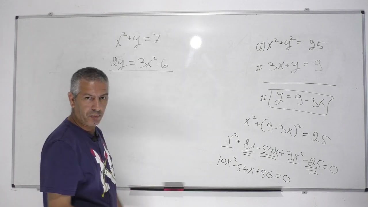 פתרון מערכת משוואות ממעלה שניה-כיתה ט-דוגמה 3