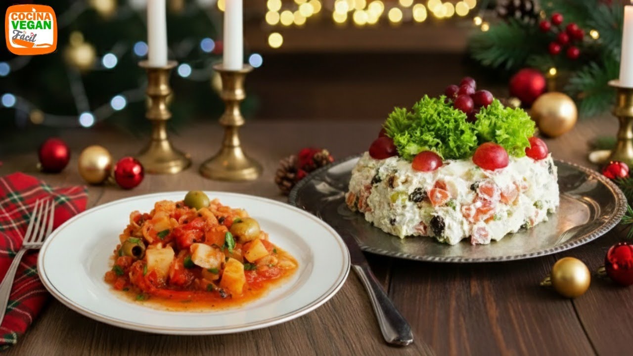 CENA DE NAVIDAD SIN PRODUCTOS ANIMALES 🎄 | Ensalada Cremosa y Palmito a la Vizca&iacute;na (Receta F&aacute;cil)