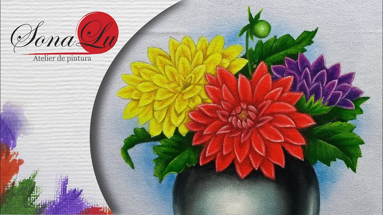 Aula 761 - Dálias no Vaso Redondo em Pano de Prato