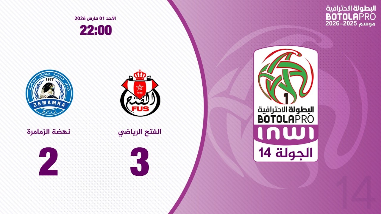 البطولة الإحترافية إنوي الجولة 14.. ملخص مباراة الفتح الرياضي و نهضة الزمامرة.