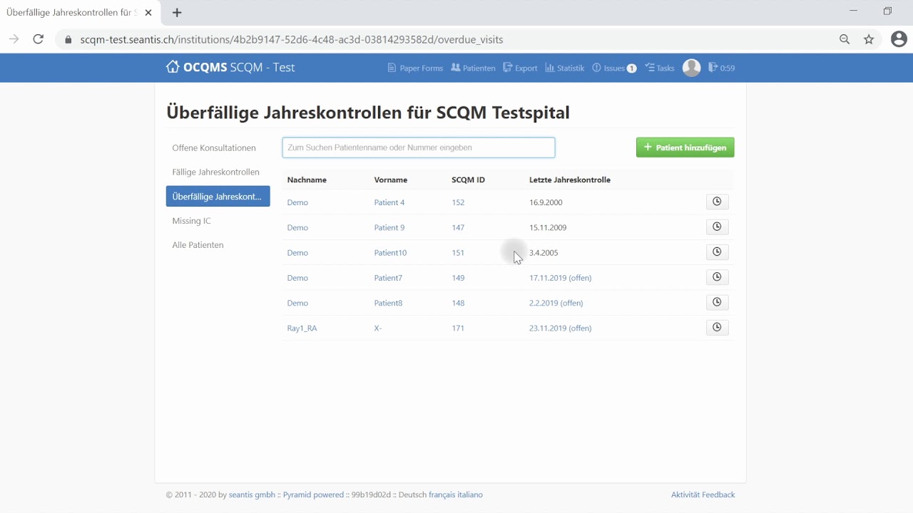SCQM Webinar zur Datenbank_Visite planen mit Hilfe der Jahreskontrollliste