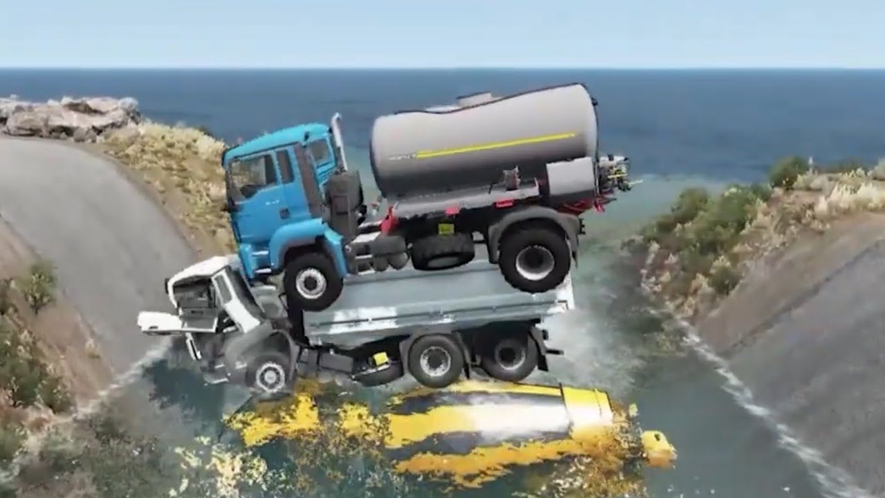 Diluar Kendali !!¡! Mobil Truk Oleng Lepaskendali Masuk Lubang Tabrakan Hebat - Beamng 4 Crash