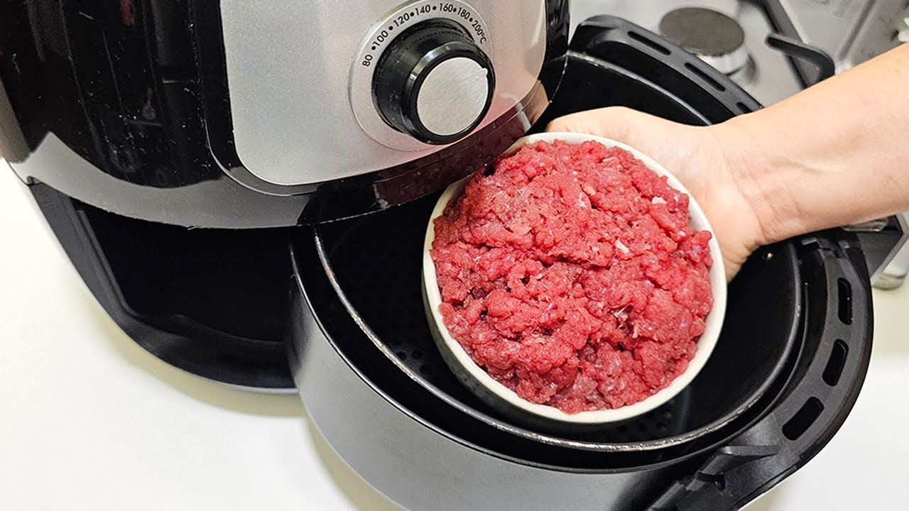 DESSE JEITO VOCÊ NUNCA VIU!  CARNE MOÍDA na Air Fryer  – pronta em minutos!