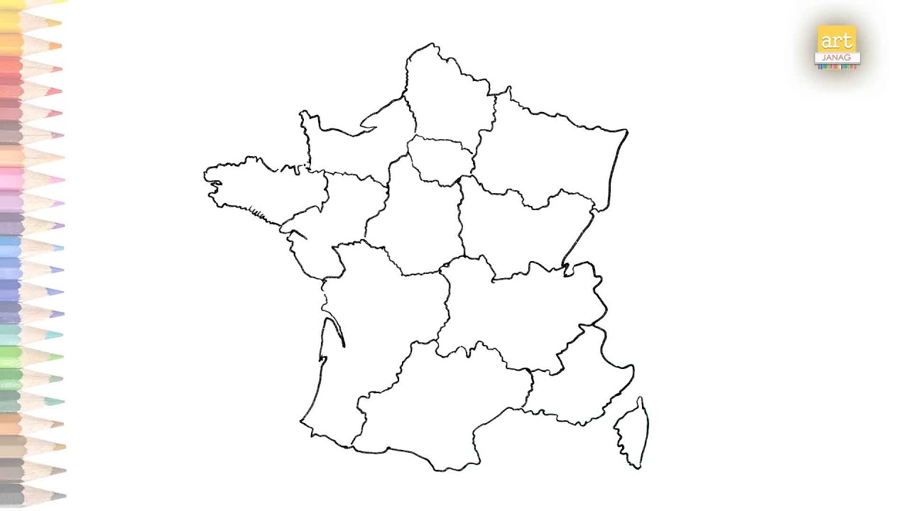 Map of  France outline drawing | How to draw France Map step by step | Outline drawings | art janag