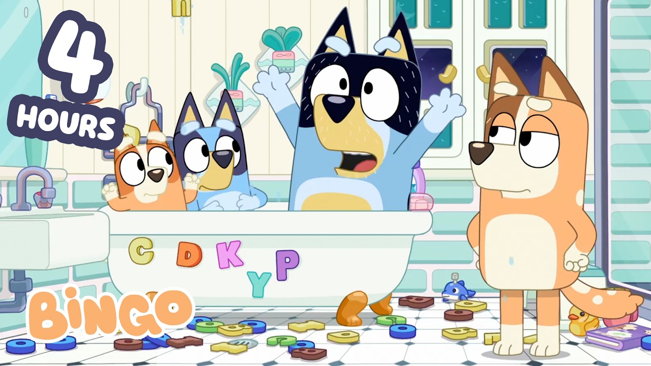 🔴 LIVE: Bingo & Bluey Won't Get Out Of The Bath! 🧡💙 | Bath Time Fun For 4 Hours! | Bingo - Official