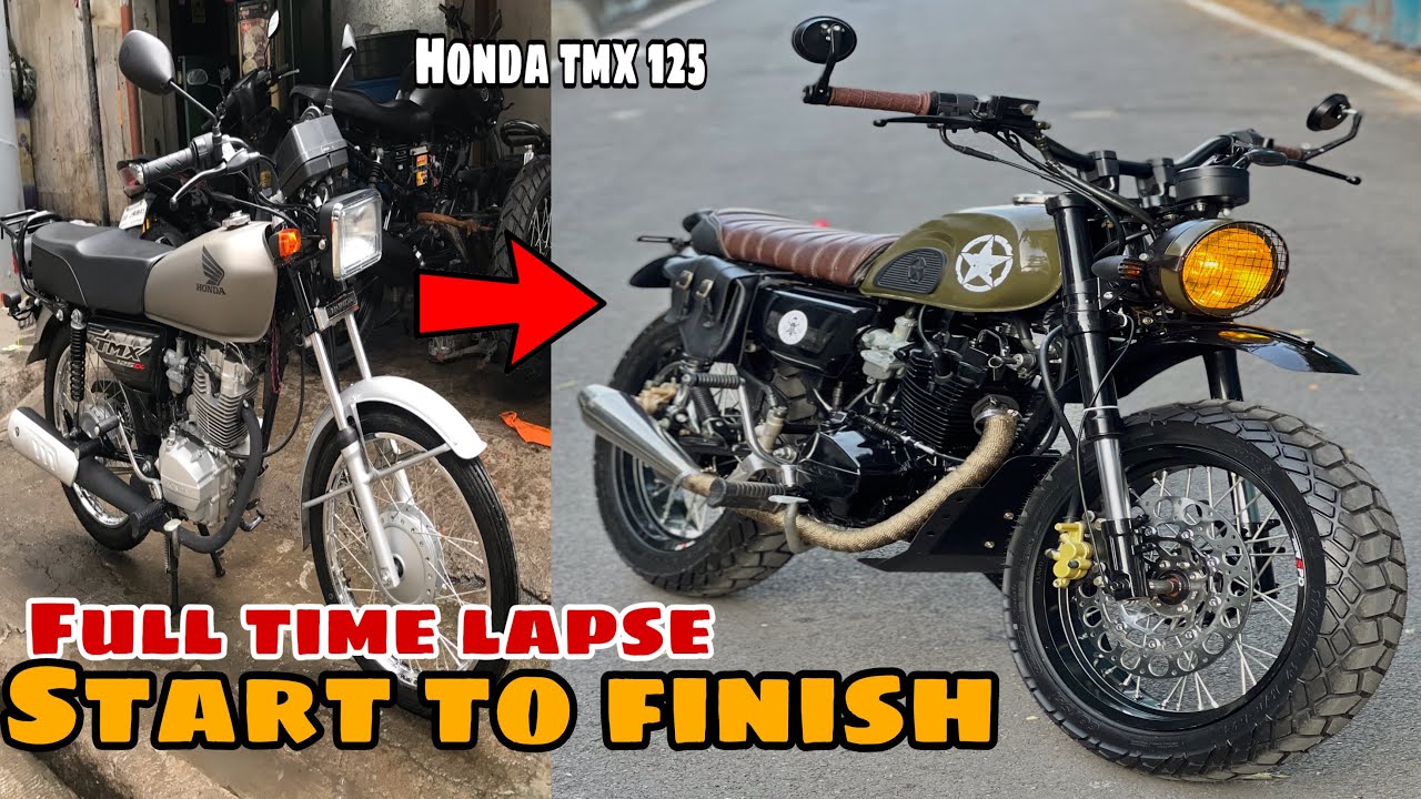 Brand New Honda TMX 125 alpha SCRAMBLER BUILD . full time lapse start to finish , MOTORCYCLE CUSTOM