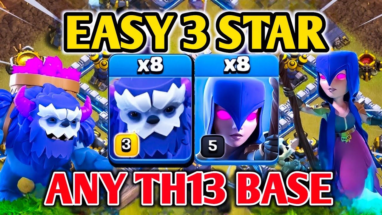 Easy 3 Star | Th13 Yeti Witch Attack Strategy | Best Ground Attack Th13 War Strategy | Cwl Attack