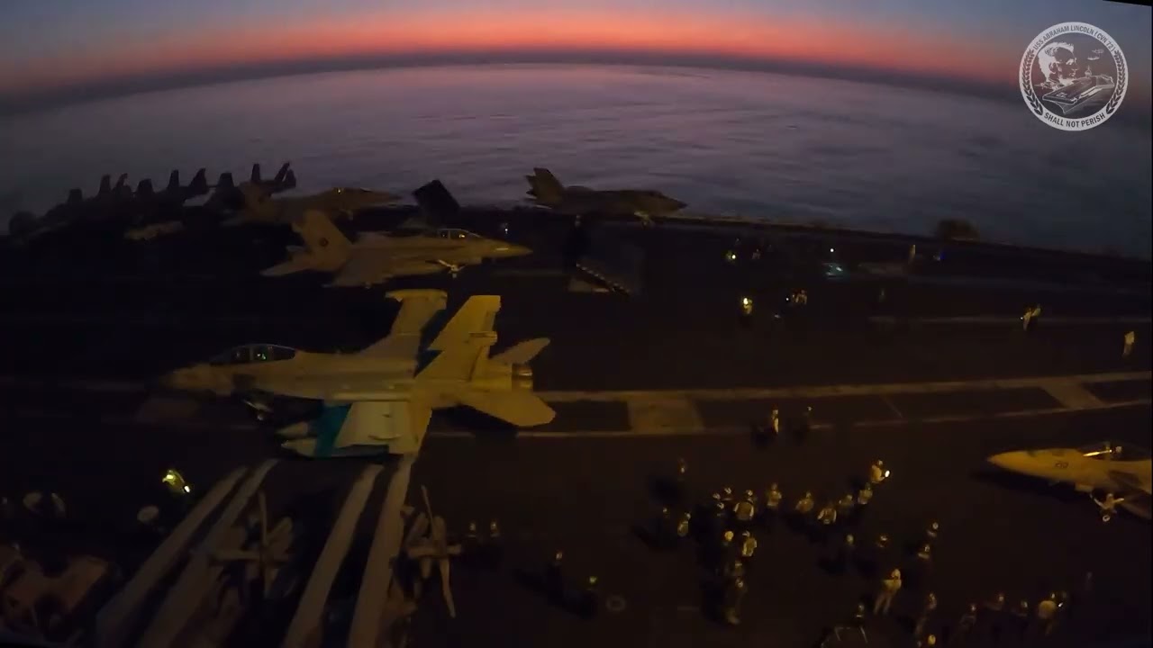 USS Abraham Lincoln (CVN 72) sunset flight operations