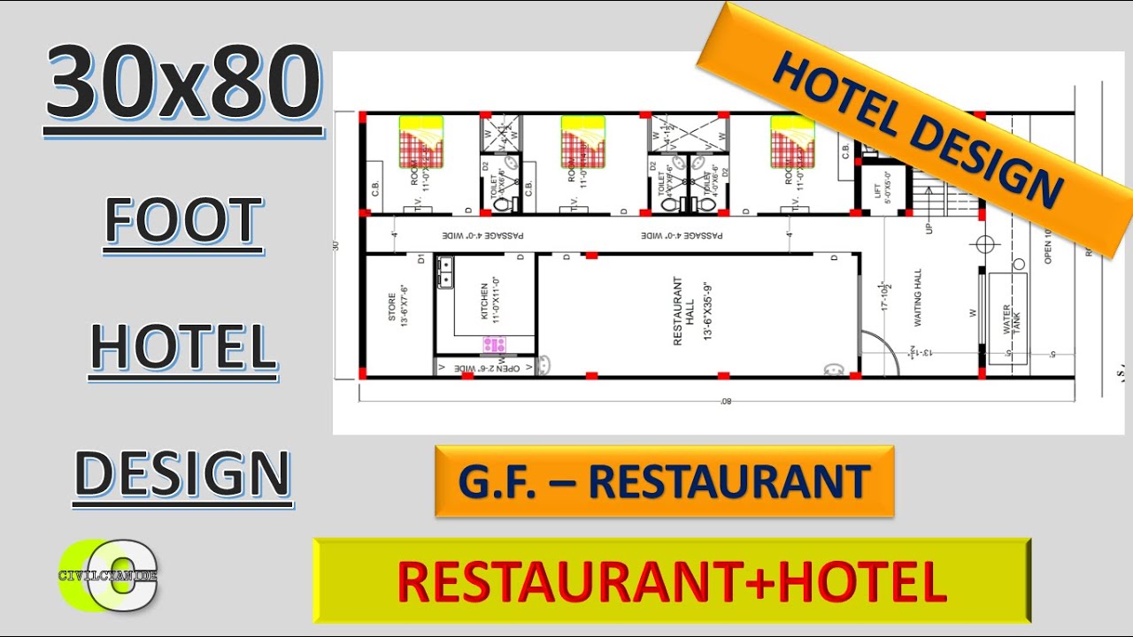 30X80 Feet HOTEL DESIGN II Restaurant II Hotel Rooms