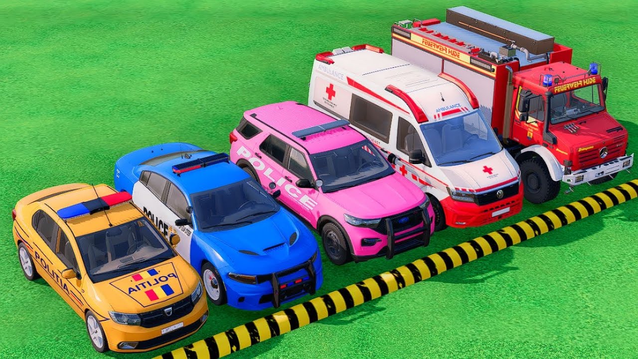 POLICE CARS, FIRE DEPARTMENT, AMBULANCE VEHICLES TRANSPORTING WITH TRUCKS ! Farming Simulator 22 #40