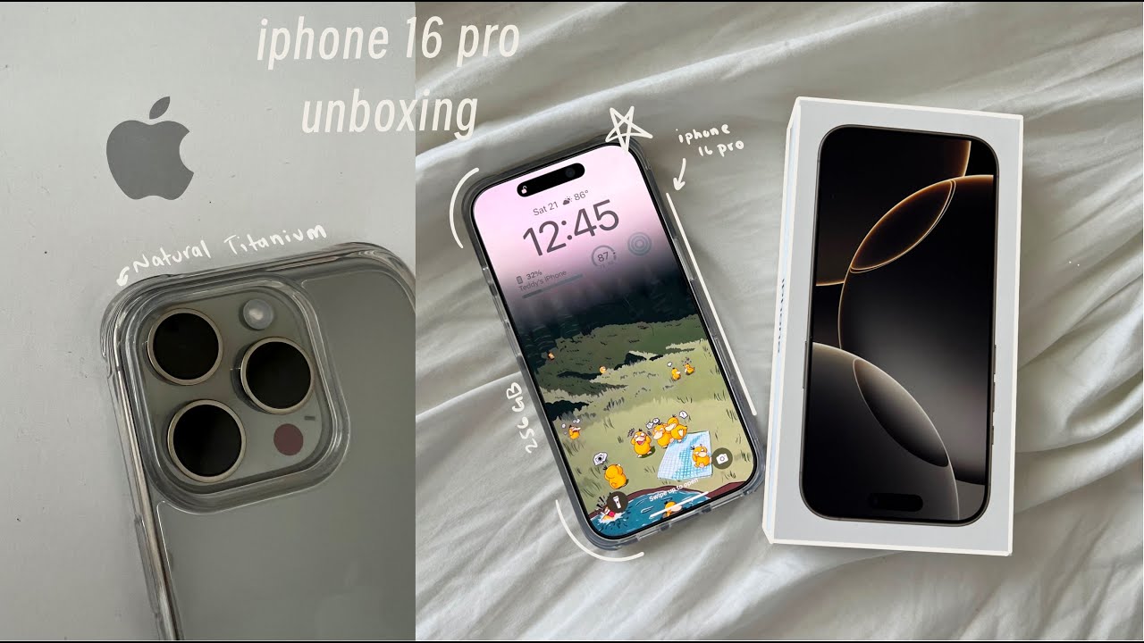 iphone 16 pro aesthetic unboxing + accessories 📱☁️