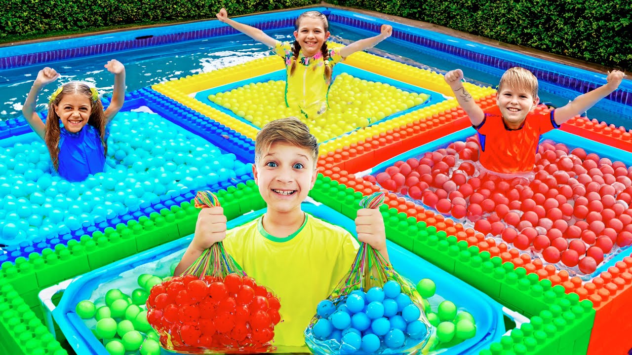 Desafío con globos de agua de cuatro colores + más aventuras acuáticas