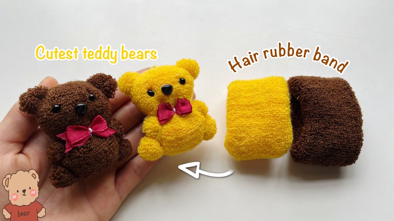 Cutest teddy bear keychain make from hair rubber band - DIY teddy bear 🧸