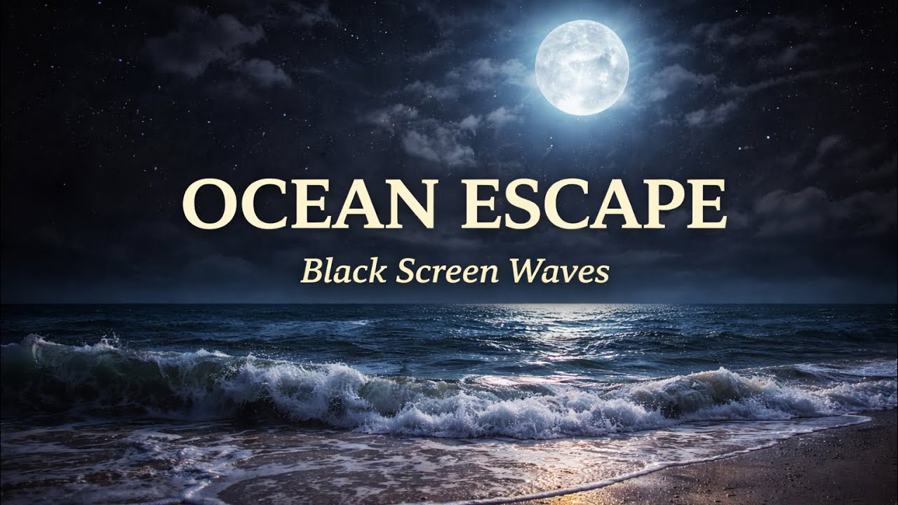 Ocean Waves at Night 🌙 2 Hours of Calm Beach Sounds | Black 📺 