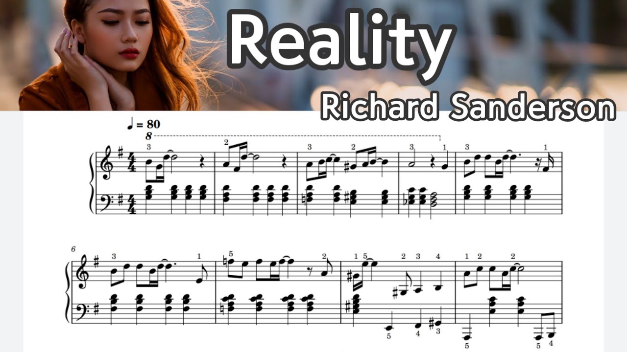 Reality /Piano Music Sheet  / Richard  Sanderson / by  SangHeart Play