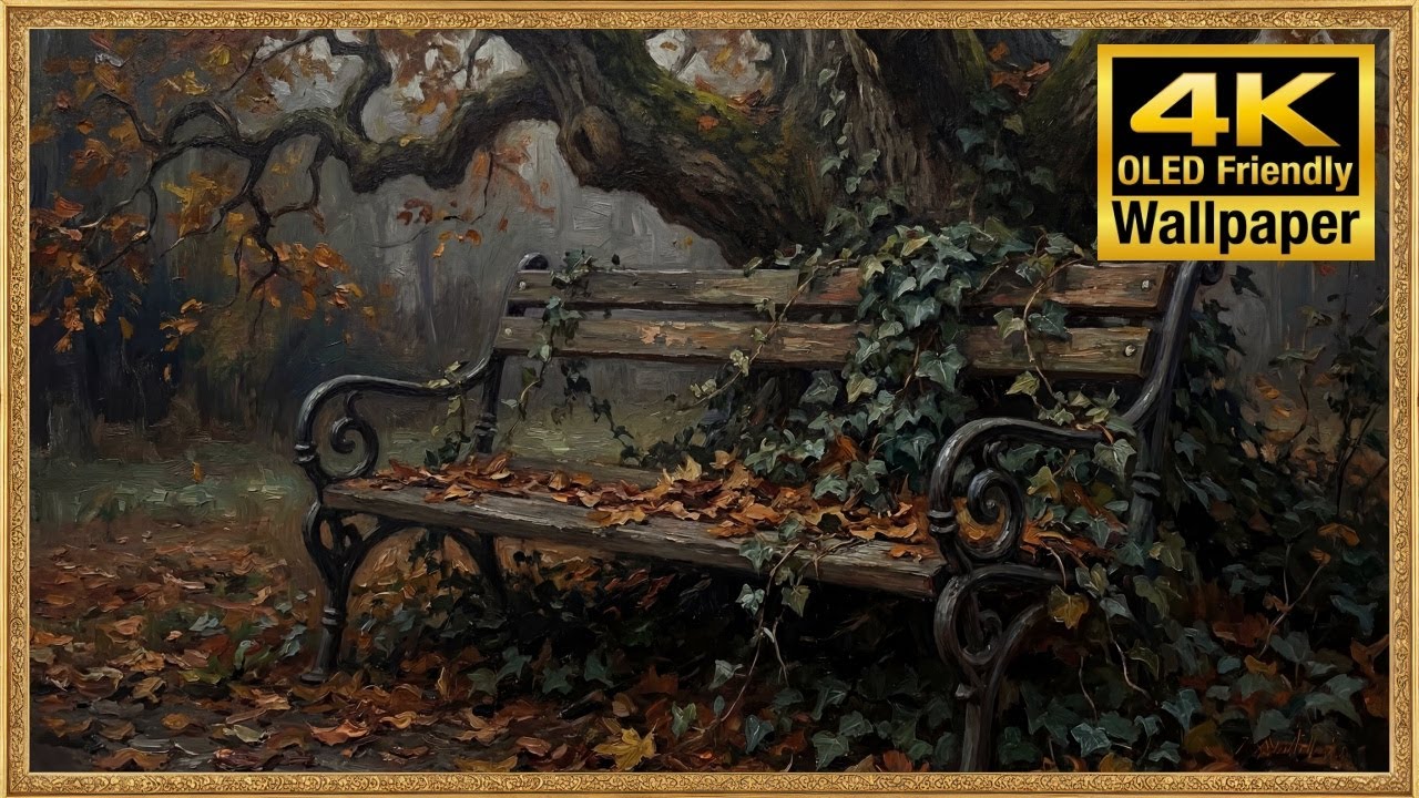 4K TV Art - Ancient Tree Bench - Autumn Mood