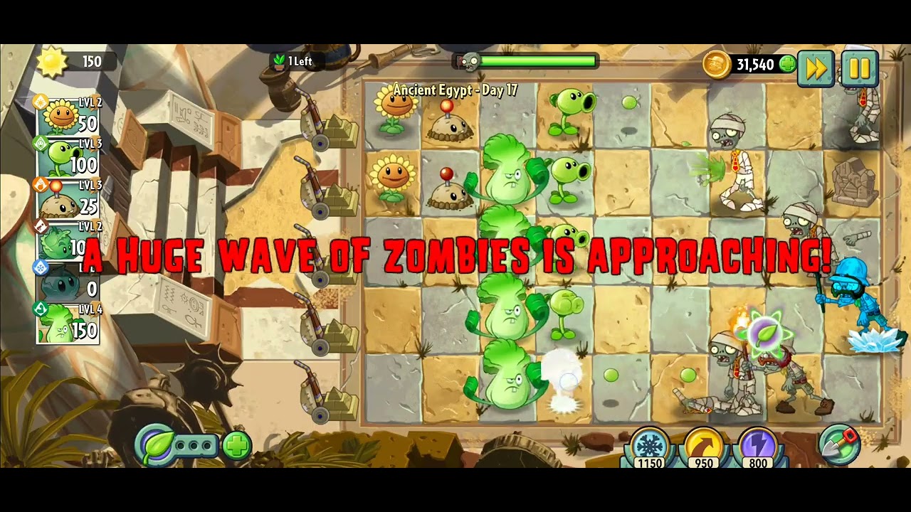 Plants vs Zombies 2 - Ancient Eygypt - Adventure - Level 17 - Gameplay (NO BGM)