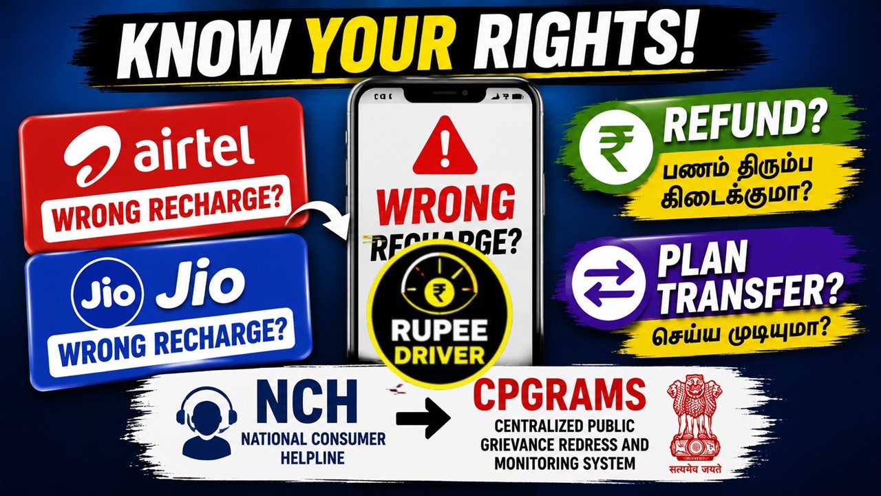 NCH | CPGRAMS | Airtel Wrong recharge | What to Do | How to get Refund or transfer Plan |