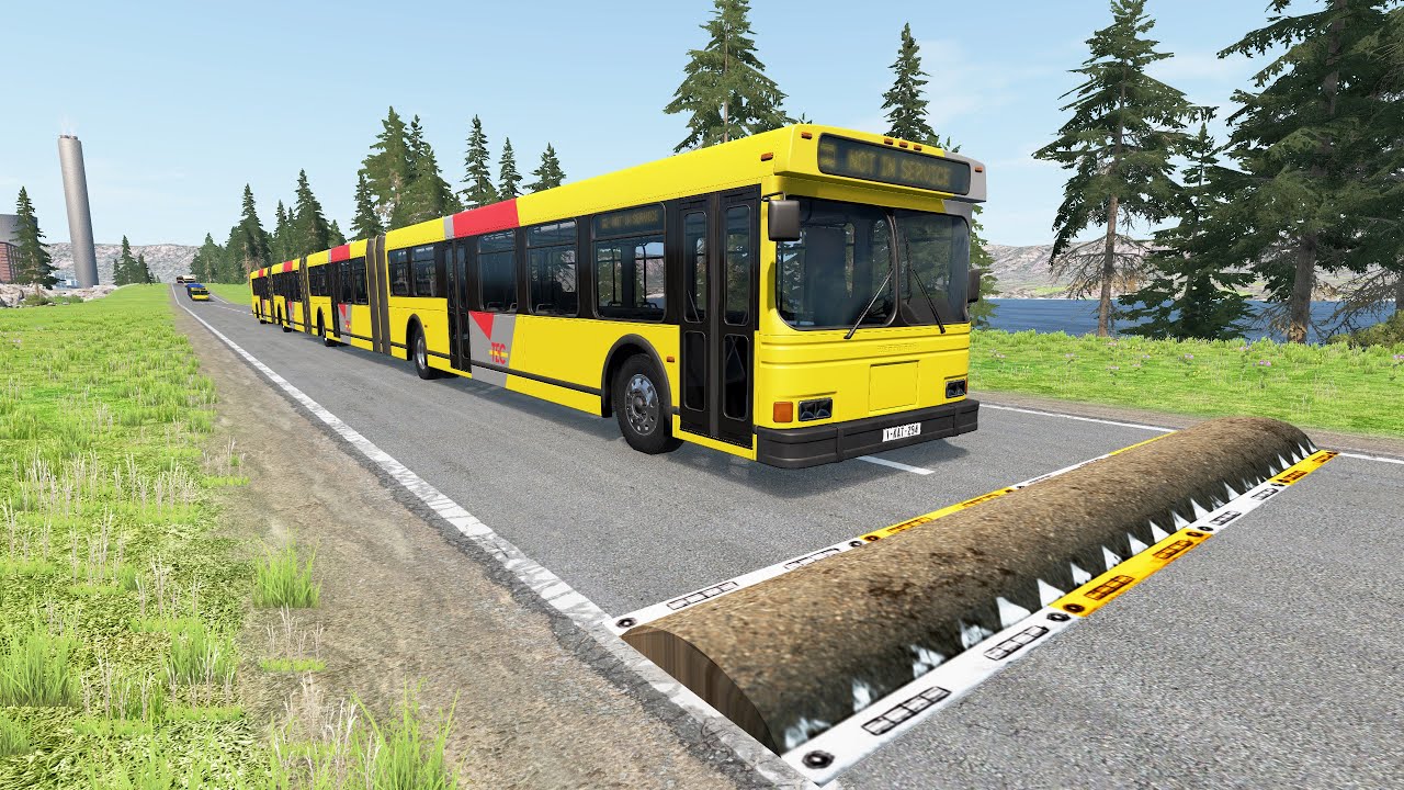 Long Bus, School Bus, City Bus Vs Massive Speed Bumps #2 - BeamNG.Drive