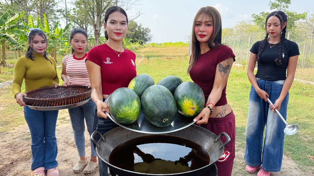 Amazing cooking watermelon jelly and stir fried rice recipe