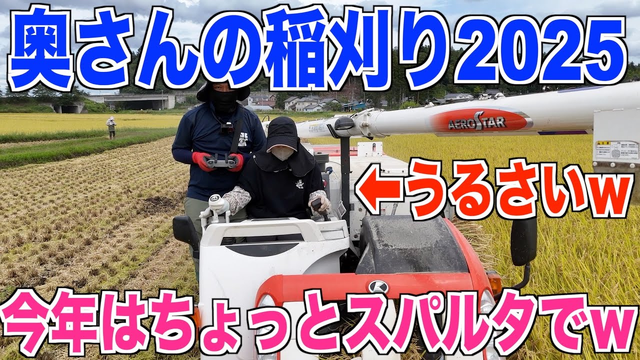【稲刈り】奥さんの稲刈り2025 スパルタの中にも優しさをw 40代米作り奮闘記#590