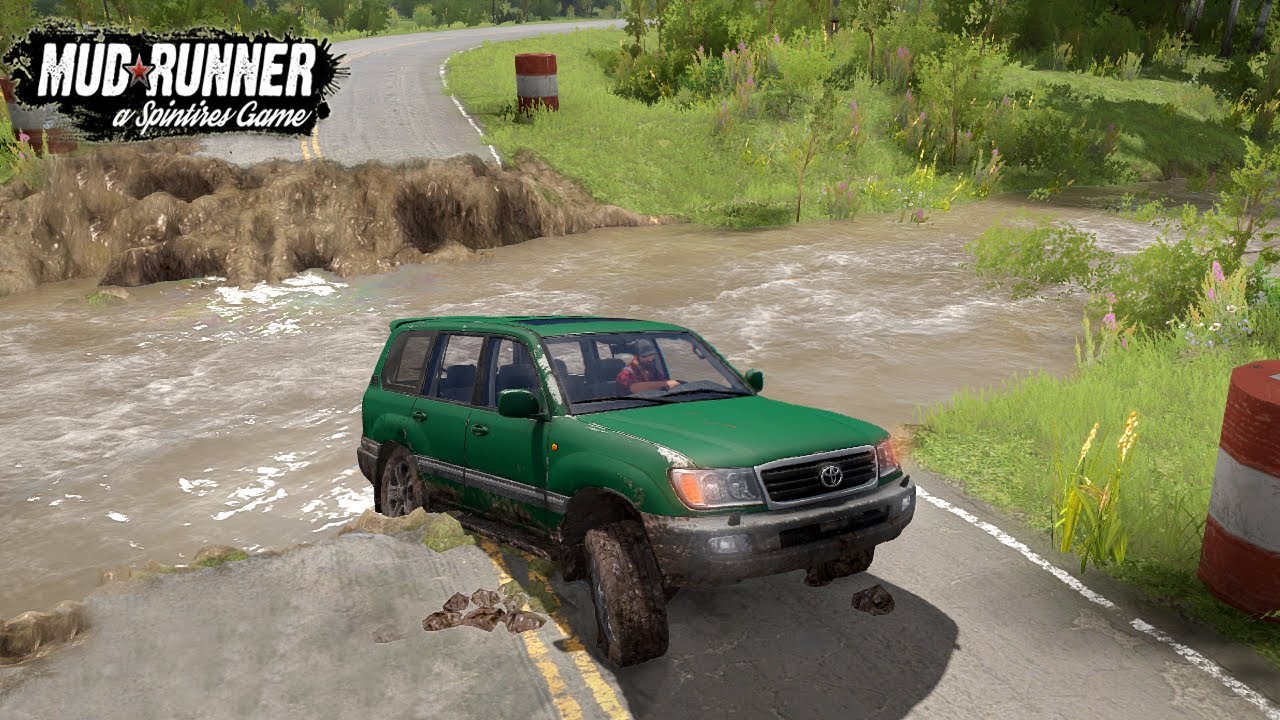 Spintires MudRunner - Toyota Land Cruiser 100 | New Map Water Road Damaged | Review Gammer