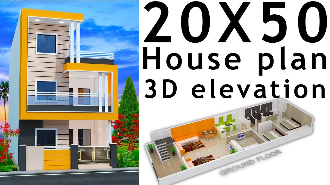 20X50 House Plan for a Small Plot | Low Budget Home Design & 3D Elevation