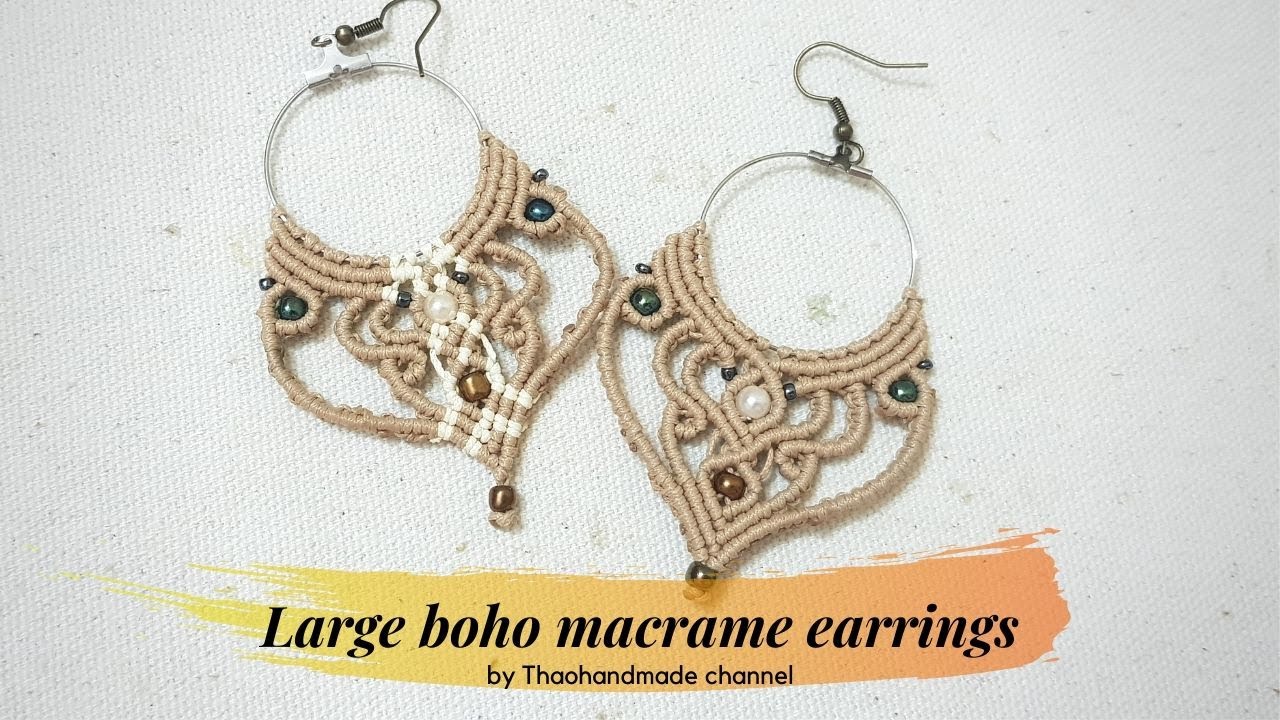 How to make a macrame hoop earrings DIY #1: large boho macrame earrings by Thaohandmade