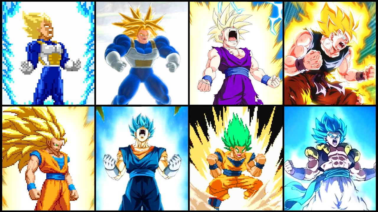 Evolution of SSJ Transformations (1993-2024) 超サイヤ人 変身シーン [SSJ-SSJ2-SSJ3-SSJ4-SSGSS-LSSJ]