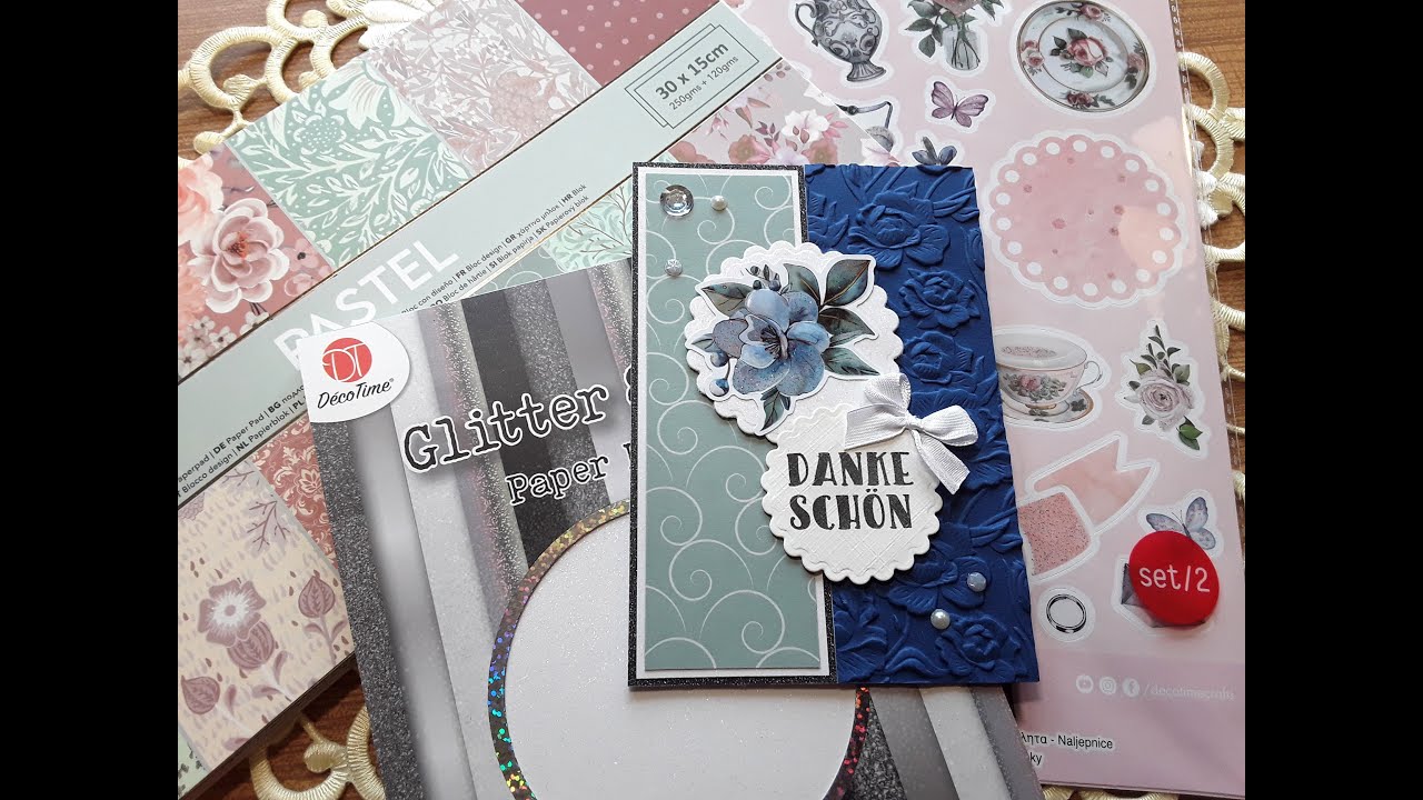 Karte basteln | Action Papier & Embossed Sticker | Doppelmattung & geprägter Farbkarton