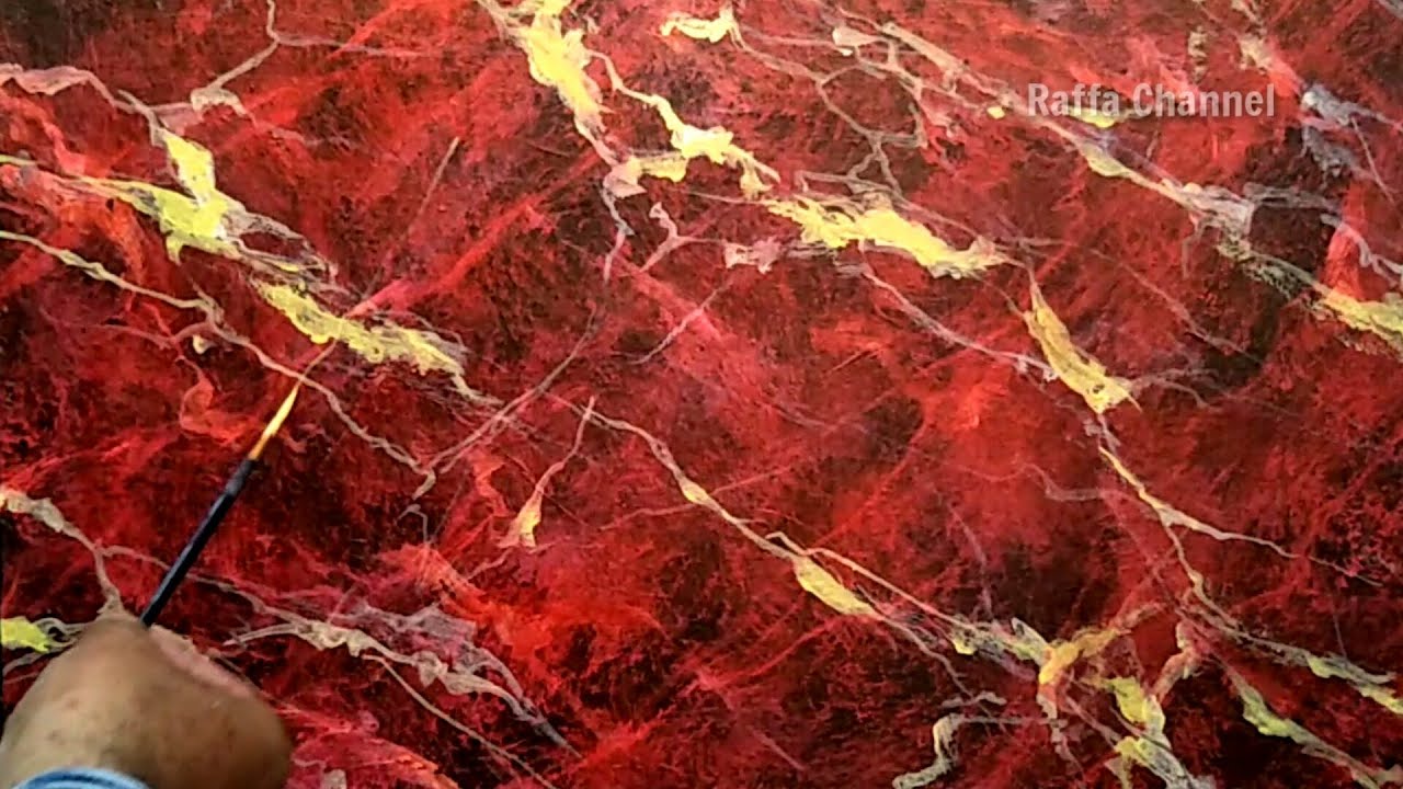 TAHAP SIMPLE !! Motif Marmer Merah !! Easy Steps to Make Red Marble Motif Paint