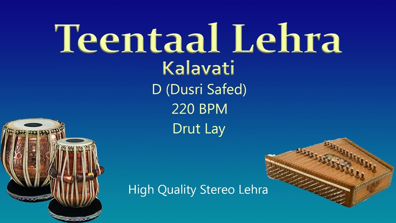 Teentaal Lehra - Kalavati - 220 BPM - D (Dusri Safed) - SANTOOR - HIGH QUALITY STEREO SOUND