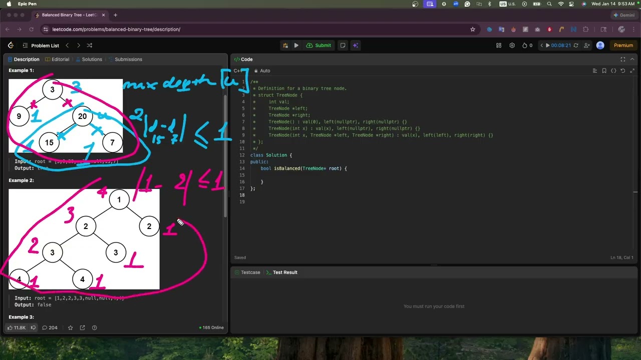 Balanced Binary Tree - C++ (Tree, DP, pointers)