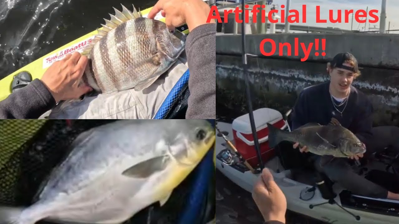 Wintertime Kayak fishing using only Crab and Shrimp Lures. 