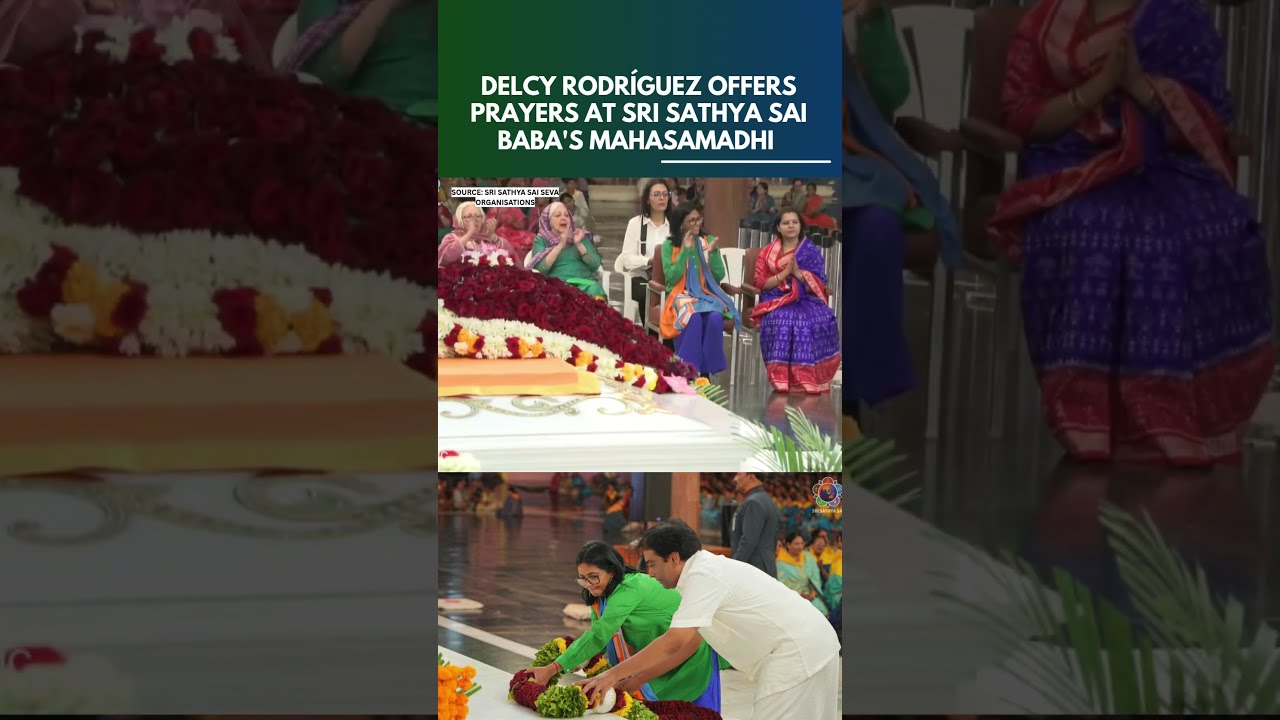 WATCH: Venezuela's Delcy Rodr&iacute;guez Offers prayers at Sri Sathya Sai Baba's Mahasamadhi | N18S